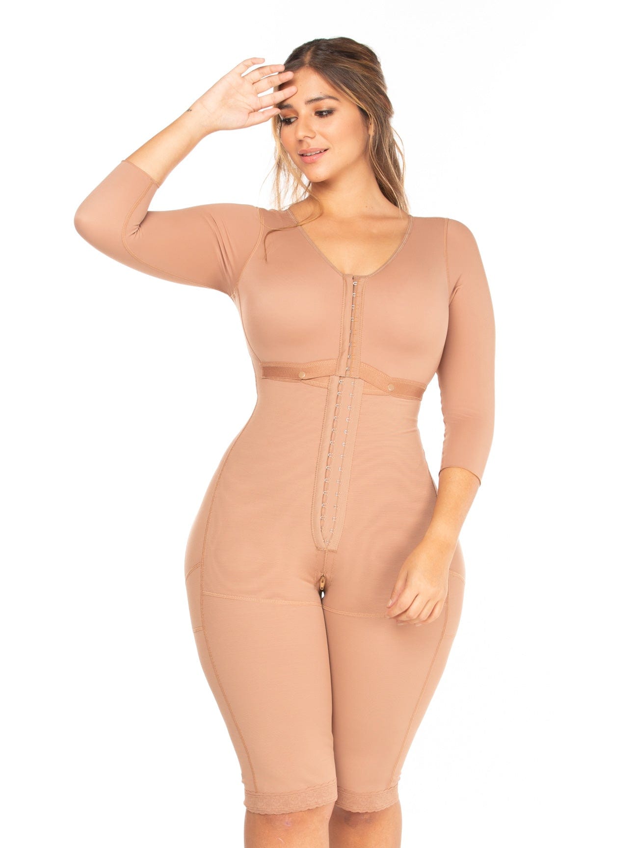 Full body under knee faja with sleeves and hook closure - Contour