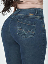 Sasha Butt Lift Dark Blue Ripped Skinny Jeans waist butt view.