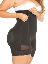 Black low back faja side zipper functionality.