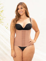 Full upper body view of a semi vest waist cincher.